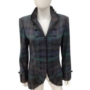 Zelda Blazer Women’s Size 8 Lace Trim Tail Beautiful Buttons Lined Blue & Green